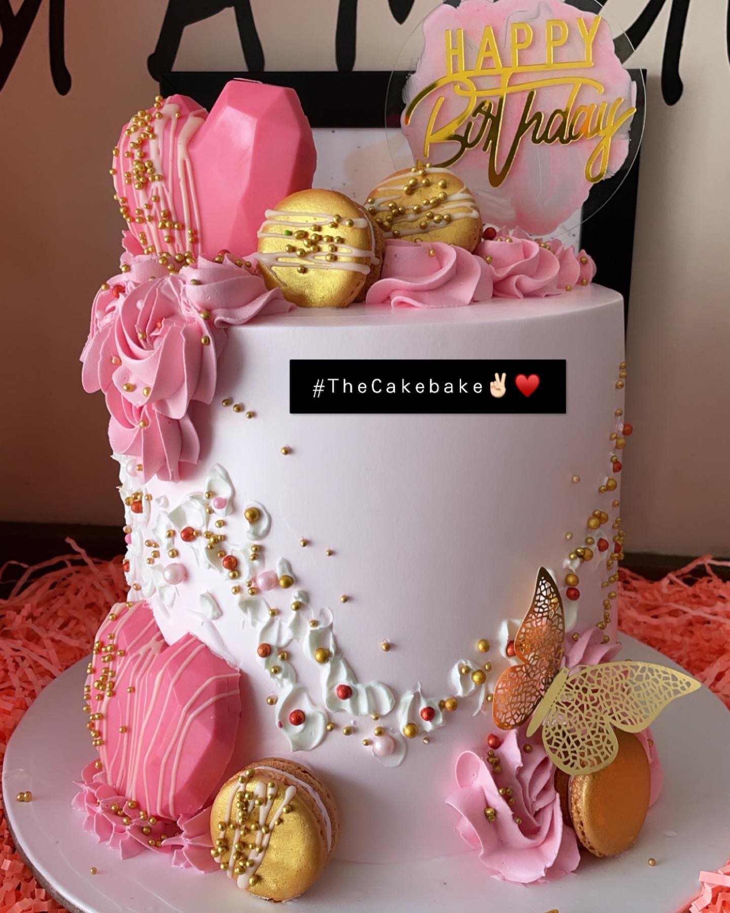 Pink and Golden Theme Cake