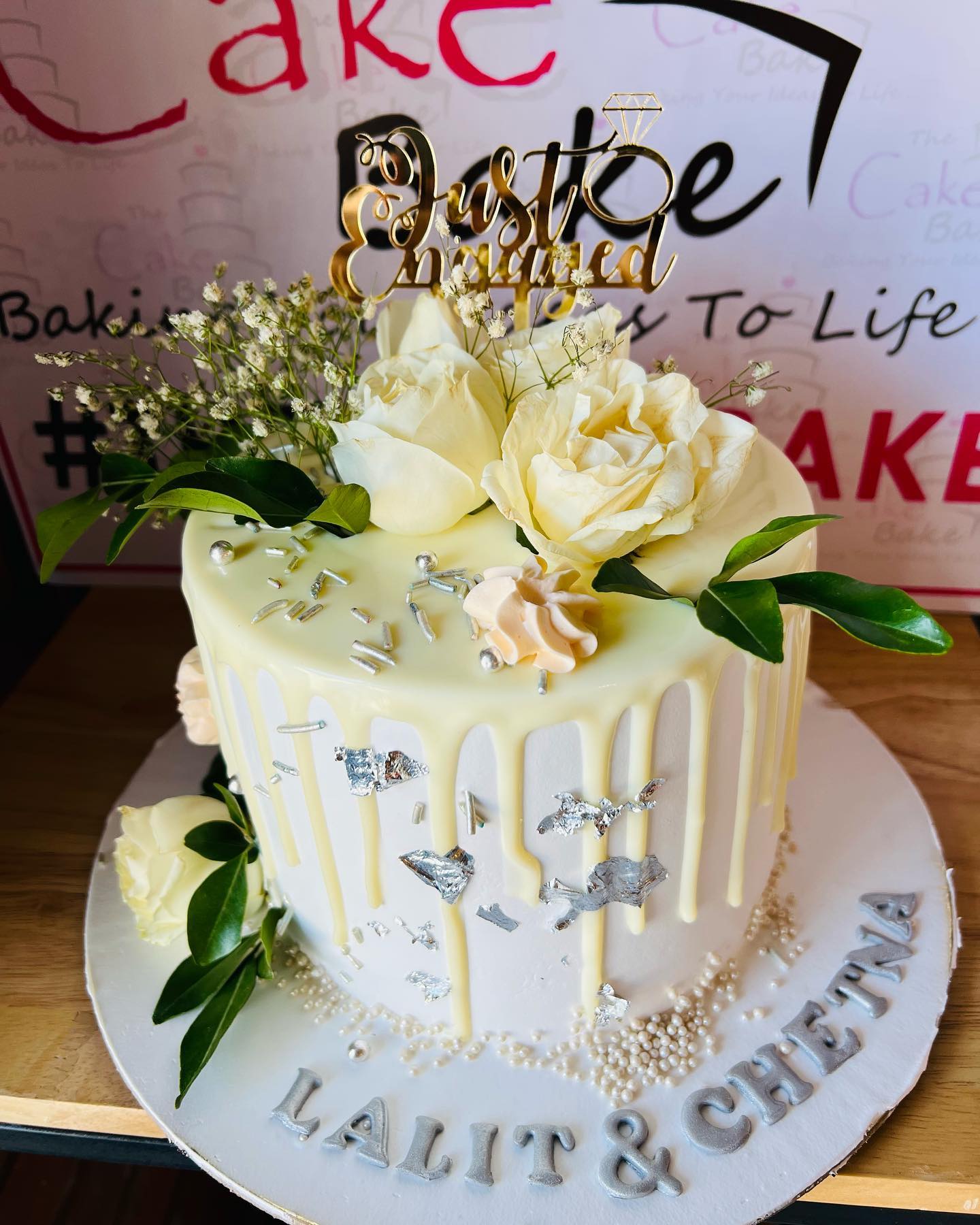 White Chocolate Design Engagement Cake